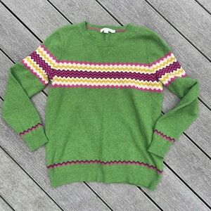 Boden Fair Isle Crewneck Sweater Wool Green Pink sz US 12